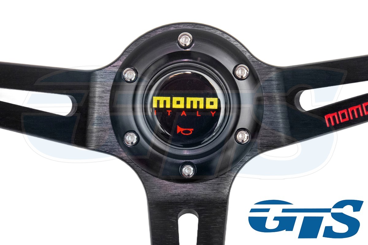 Руль МОМО кожа, черный (вышивка DRIFTING, красные вставки)