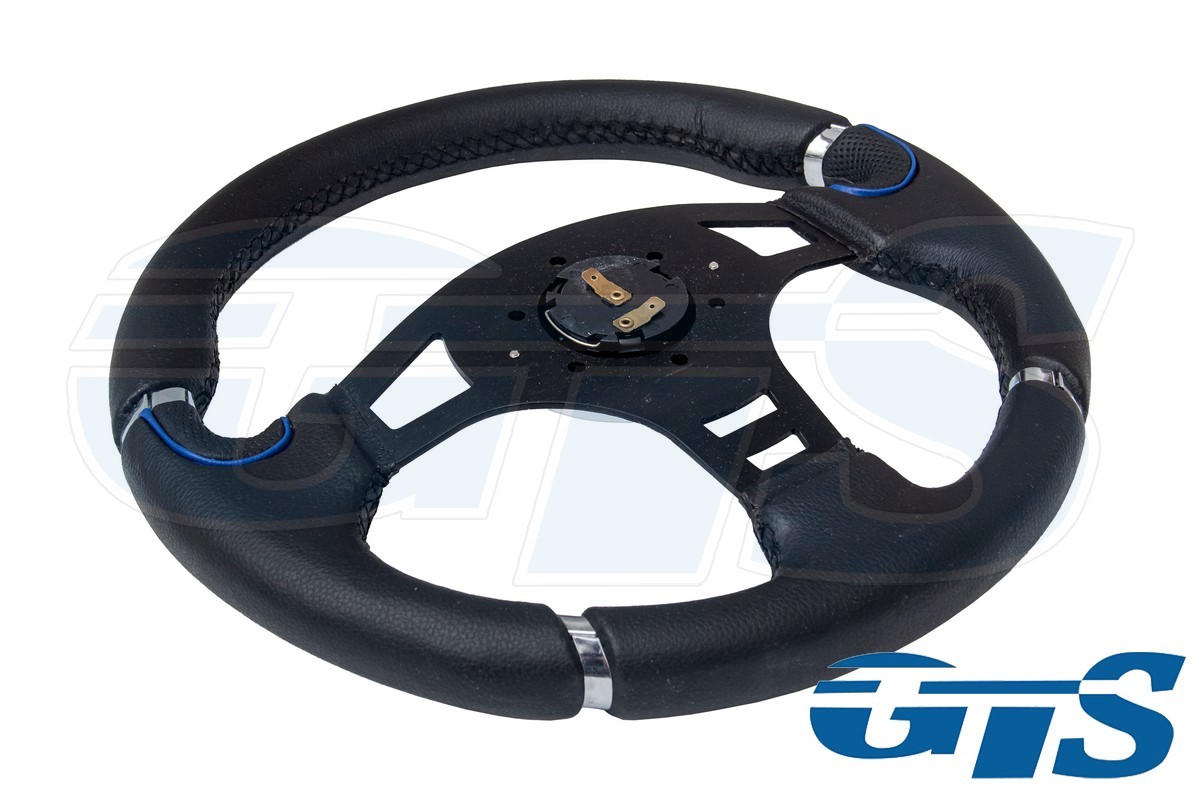 Руль Rtech черный, кожа (64 синяя вставка)