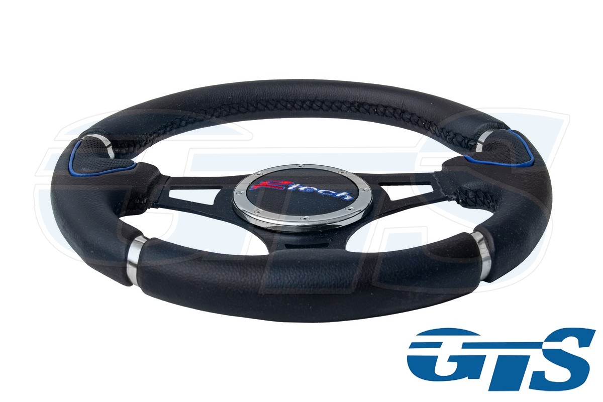 Руль Rtech черный, кожа (64 синяя вставка)