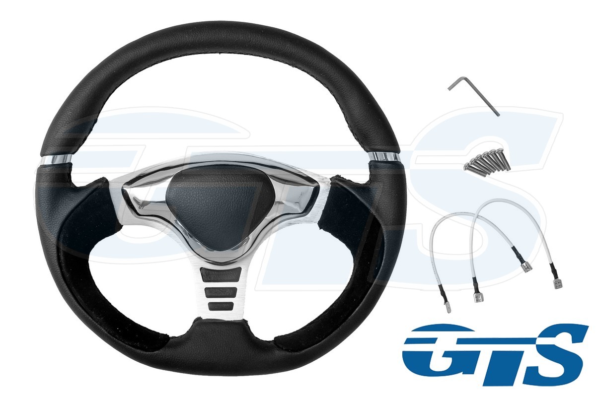 Руль Rtech черный, кожа (62 хром ступица)