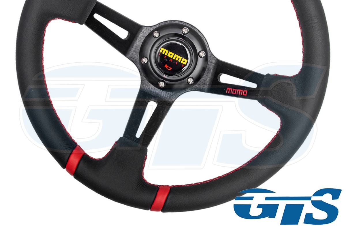 Руль МОМО кожа, черный (вышивка DRIFTING, красные вставки)