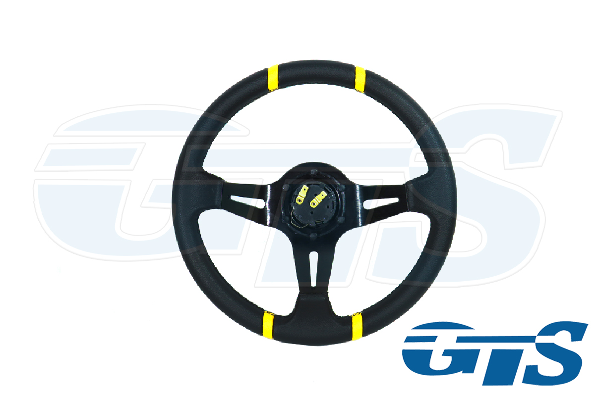 Руль МОМО кожа, черный, большой вылет (желтые вставки)