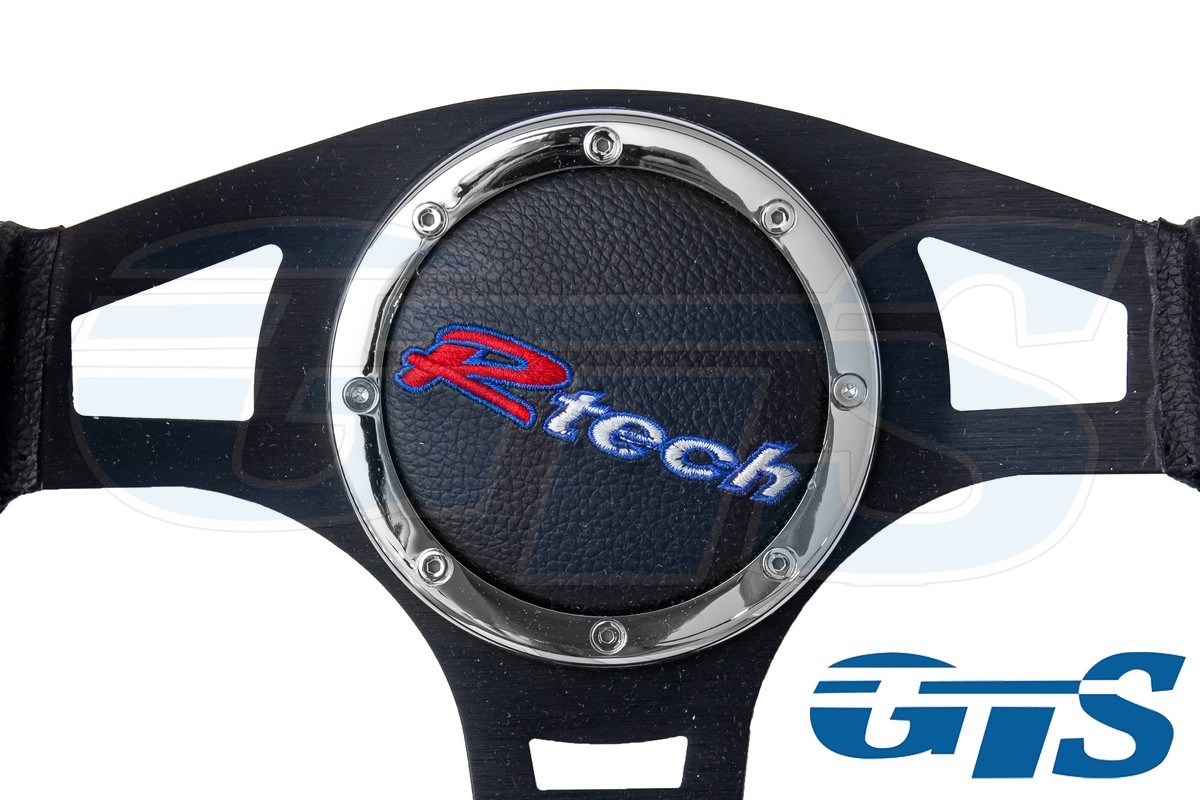 Руль Rtech черный, кожа (64 синяя вставка)