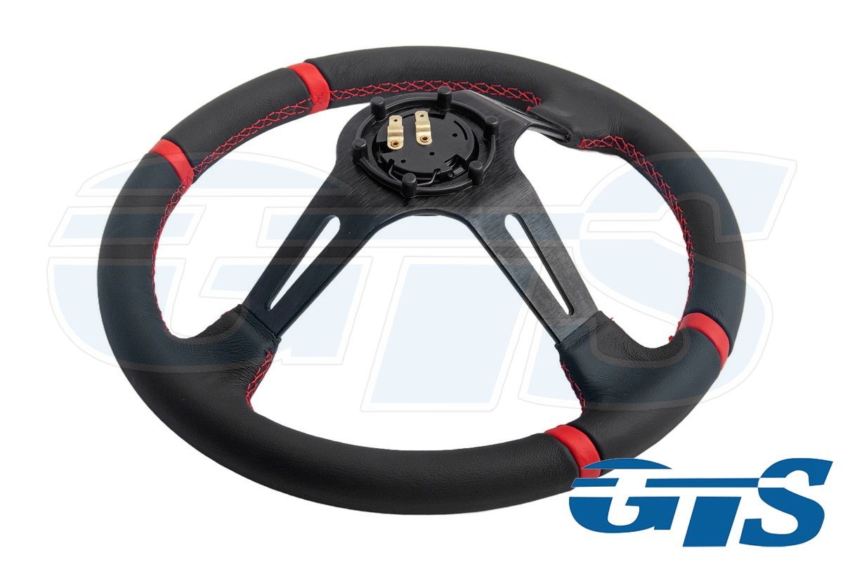 Руль МОМО кожа, черный (вышивка DRIFTING, красные вставки)