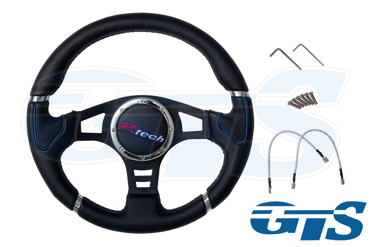 Руль Rtech черный, кожа (64 синяя вставка)