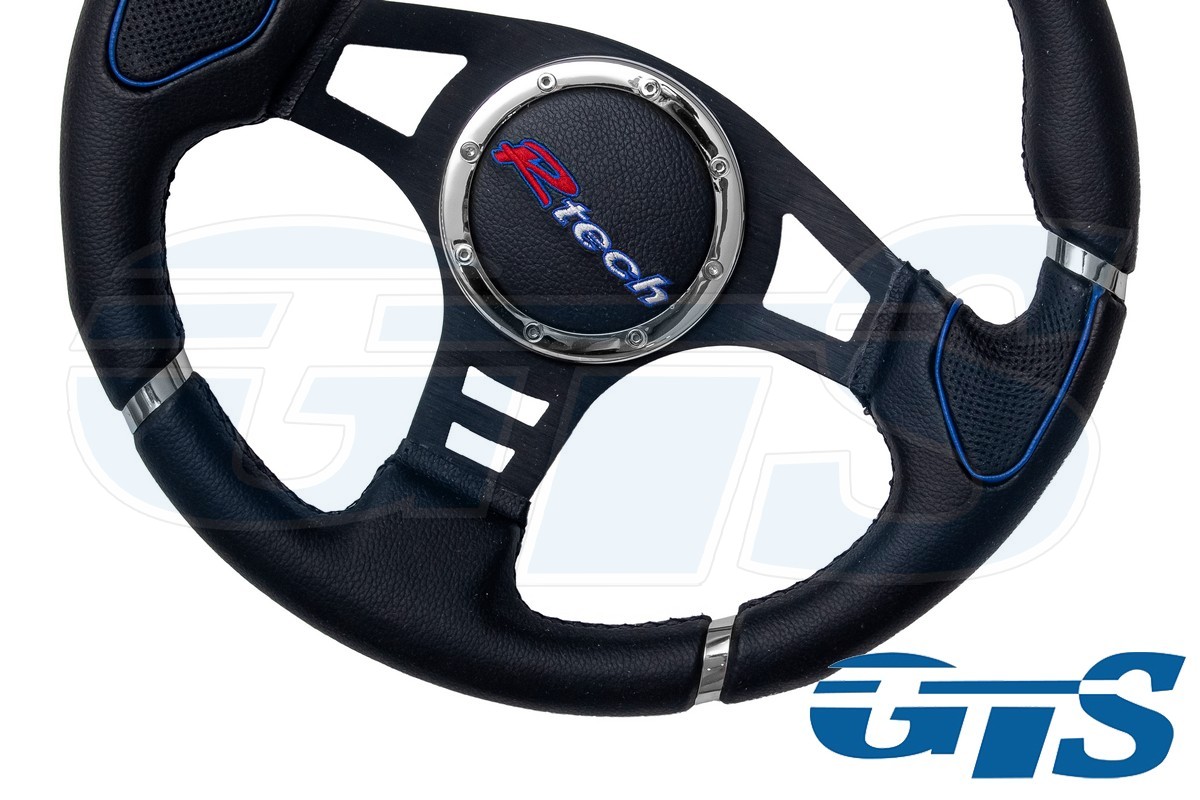 Руль Rtech черный, кожа (64 синяя вставка)