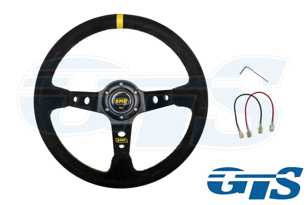 Руль OMP замша черный (нить желтая\ вставка желтая)