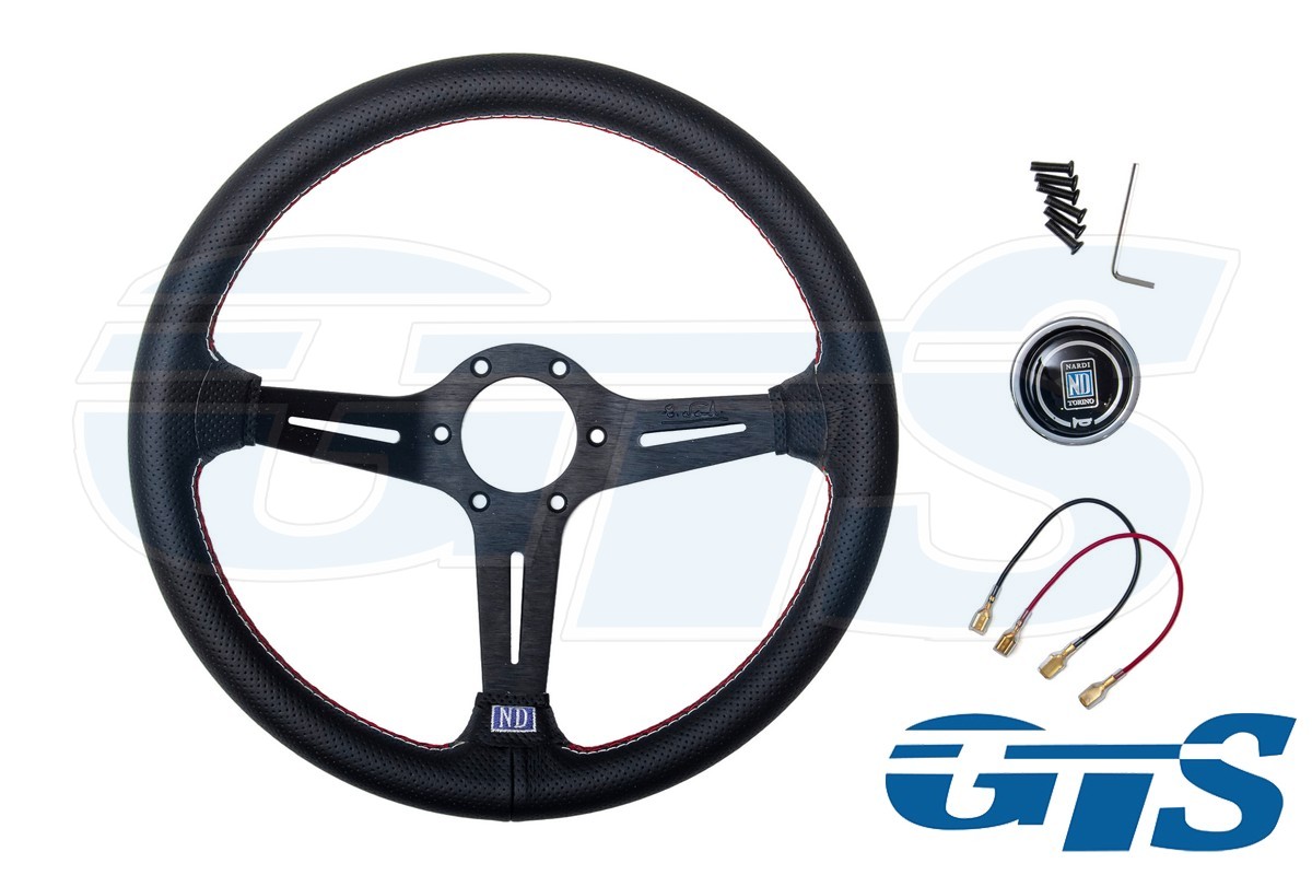 Руль NARDI кожа черный (нить красная, форма Т у ступицы)